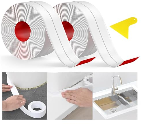 Cinta de Sellado Autoadhesiva Resistente al Agua, 3,2 m x 38 mm, para Juntas Antimoho en Cocina, Baño, Inodoro, Techo y Pared, 2 Unidades