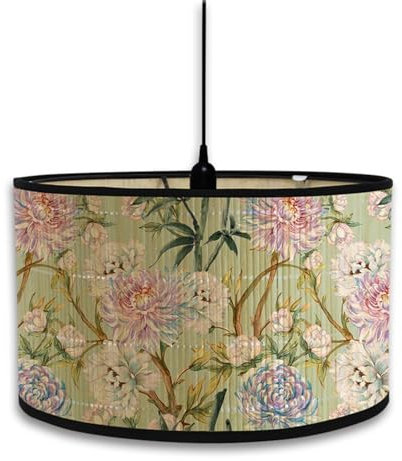 Morbuy Paralume a Tamburo in Bambù, Boemia Retrò Fiore Motivo Paralume Sostituibile per E27 Lampada da Tavolo, Lampadario, Lampada da Terra, Lampada Accessorio, Decorazioni per Casa (fiore rosa)