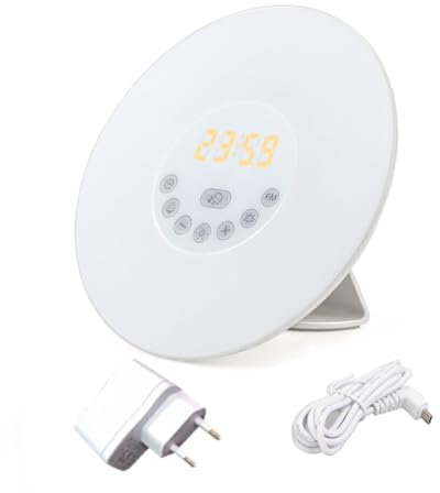 YIUPEDRFG Intelligenter Lichtwecker mit UKW Radio, Nickerchen und Leselichtern, Sonnenlicht Wecklicht, ABS Sonnenaufgangswecker