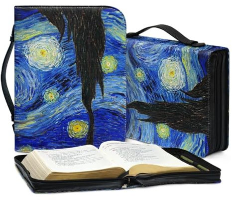 Wanyint Van Gohg Leder-Bibelhülle mit Sternennacht-Aufdruck für Damen, Leder-Buchumschlag für Frauen, große Größe, Arbeitszimmer, Outdoor, Buchhülle