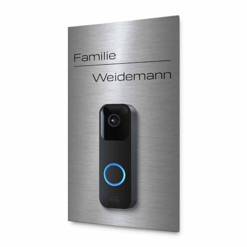Hochwertiges Klingelschild für Blink Video Türklingel - personalisiertes Türschild Namensschild aus Edelstahl mit Gravur | kompatibel mit Blink Klingel 1. Generation - hochwertiges Funkklingel Zubehör