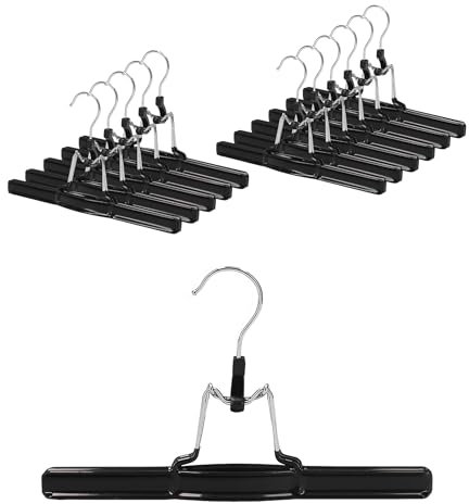 12 x Hosenbügel Klemmbügel schwarz VonBueren | Hosenspanner aus Metall | Kleiderbügel für Hosen | rutschfest | mit drehbarem Haken