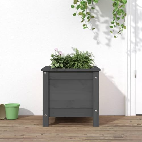 ZEYUAN Jardinière Gris 40x40x39 cm Bois Massif de pin,Jardiniere sur Pieds,Bac avec Treillis,Jardiniere Terrasse