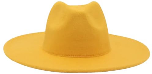 Dvbfufv Klassischer Fedoras-Hut, Unisex, formelle Kleidung, Hüte, Damen, Filzhüte, einfache Jazz-Hüte, Herren-Hüte, Gelb 1, 7 / 7 3/8