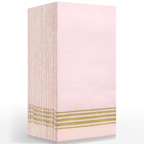 Papierservietten, Einweg-Papierservietten, rosa und goldfarben, 100 Stück, rosa und goldfarben, Gästehandtücher in Leinenoptik, für Hochzeit, Geburtstag, Party, Badezimmer, Küche