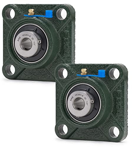 XiKe 2 Stück UCF201-8 Bohrung 1/2 Stehlager mit quadratischem Flansch, Integrierte Gusseisenschale und selbstausrichtende Chromstahl-Lager.