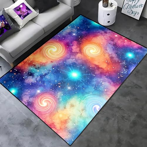 Weltall Kinderteppich Jungen Für Kinderzimmer Cartoon Sternenhimmel Planet Sonne Und Planeten Großer Area Teppich Gaming Zone Rutschfeste Bodenmatte Korridor Küche Fußmatte (Farbe 5,140x200cm)
