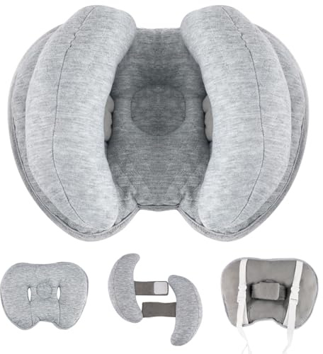Blublu Park Cuscino da viaggio 2 in 1 per bambini, regolabile, a forma di banana, supporto per collo e testa, cuscino per passeggino, cuscino per bambini, grigio