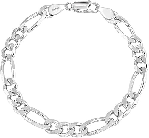 LeCalla Solid 925 Sterling Silber Italienisch 5 MM Diamond-Cut Figaro Kette Armband für Frauen Männer mit Karabiner-Verschluss, (7, 7,5, 8, 8,5, 9 Zoll)