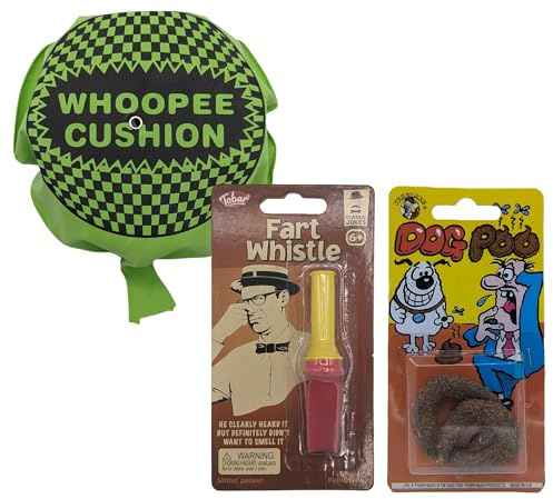 ihoot Self-Inflating Whoopee Cushion, Fake Dog Poo & Fart Whistle 3-in-1 Bundle | Party Bag Fillers for Kids, Stocking Fillers Kids Prank Kit Boys