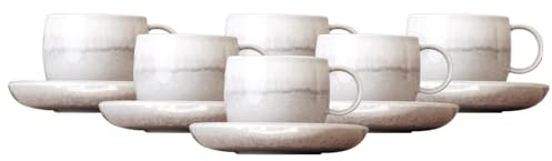 Villeroy & Boch like. by Perlemor Sand Kaffeetassen mit Untertassen 6er Set, 190 ml, Kaffee-Geschirr im Pottery-Look, Premium Porzellan, Beige