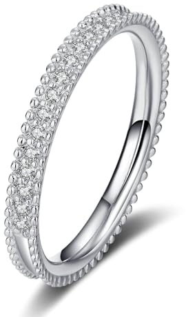 Bandring 585 Weißgold Half Eternity, Damen Verlobungsring Hochzeitsring 14kt Echt Gold mit Lab Diamant 0.15ct, D, VVS1-VVS2, Gr. 53 (16.9)