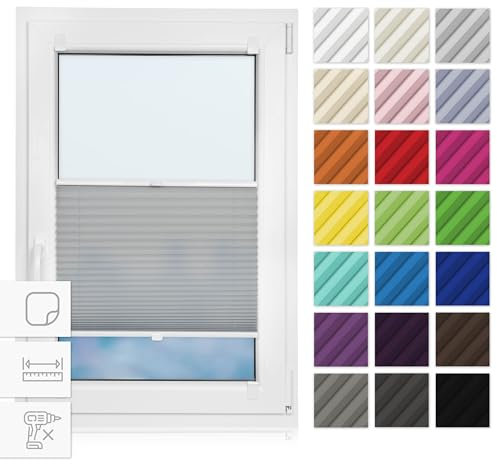Estika Plissee zum kleben 40 cm x 200 cm - Hellgrau - Plissee kleben, Plissee ohne Bohren, Rollos für Fenster ohne Bohren, Jalousien Fenster für innen, Fenster plissee