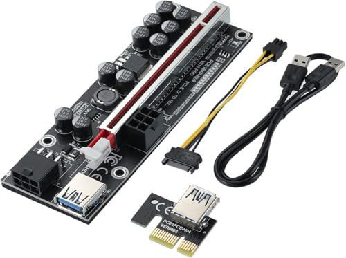 YBBOTT PCIE Riser 1X to 16X GPU Riser Card V011-PRO, with 0.6m USB 3.0 Extension Cable - 2 * 6PIN Powered - 10 Solid Capacitors - Graphics Extender Riser Adapter for Bitcoin Ethereum Mining ETH (1pc)
