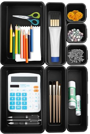 TESSTSY 8 Pezzi Organizer Cassetti Bagno, Organizer Cassetti Scrivania, organizer per cassetti Cucina Bagno Divisori Cassetti, Divisori Contenitori in Plastica, per Trucchi Stoviglie Cancelleria