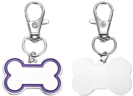 QUARKZMAN 2 Set Haustier-ID-Tags Knochenform 30x20mm Metall Lila | Haustierbedarf Gravur Name Nummer Anhänger Dekoration, Personalisieren Graviert Beidseitig Leer Tags Stempeln