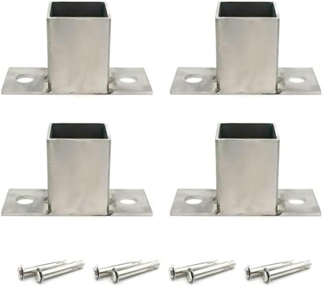 Base de anclaje for postes, base for postes de cubierta, base de poste de acero inoxidable, 4 piezas, soportes for postes de tubo cuadrado galvanizado de hierro, postes de cerca de metal, ancla for ma