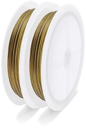 TAIGUHUI Stahlseil 0,3–0,6 mm, 7-strängiger Perlendraht, 304 Edelstahl beschichtet, Perlendraht for Basteln und Herstellen von Schmuck Drahtseil(Gold Color,0.35mm)