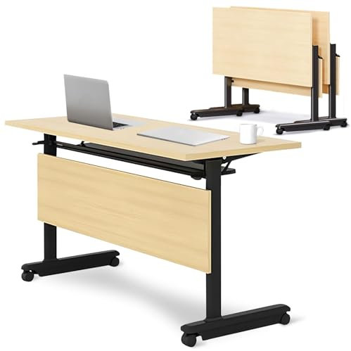 Mobiler klappbarer Konferenztisch mit Rollen und Leitblech, rollbarer Trainingstisch, stapelbar, für Büro und Klassenzimmer, 2 Stück, 119,9 x 59,9 x 74,9 cm