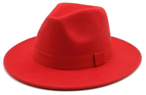 QIRUIXIANG Hut Frauen Fedora Hüte Frauen Winterhüte Herrenhüte Breite Krempe-rot-56-58 cm (Erwachsene)