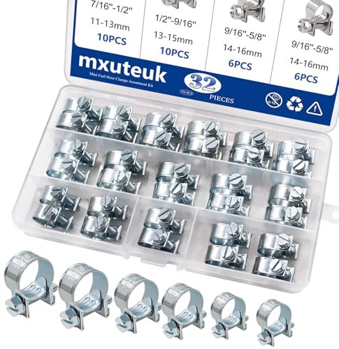 mxuteuk 32Pcs 1/4inch 5/16inch 3/8inch Fuel Injection Gas Line Hose Clamps Clip Pipe Clamp Assortment Kit, Hoses Clamps Sleeving,for Automotive Diesel Petrol Pipe