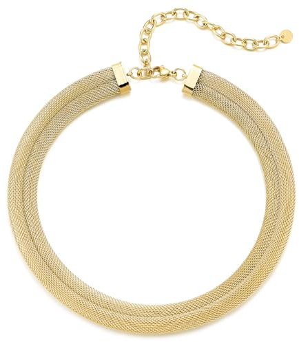 COOLSTEELANDBEYOND Deux Couches Maille Choker Collier Couleur d'or - Métal Déclaration Collier - Lourd Mode Bijoux