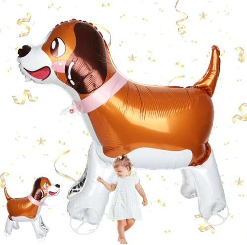 Folienballon Hund mit Rädern, Helium Ballon Stehend, 3D Walking Luftballon Hund, Große Tier Luftballons für Kindergeburtstag, Babyshower, Feierlichkeiten, Party Deko, Geschenk für Kinder (1 Stück)