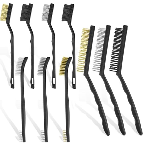 FLEXNOVA 10 Stück Drahtbürste Klein, Kupferbürste Messingbürste Kleine Metallbürste Set Mini Drahtbürsten Messing Lang Fein Metallbürsten Auto Reinigungsbürste für Reinigung Schmutz Rost