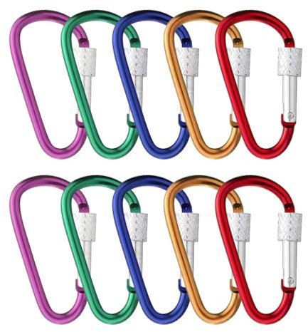 Carabiner Clip 10 Pack Carabiner with Screw Lock Small Carabiners Clips Locking Carabiners D-Ring Keychain Clip for Outdoor Fishing Hiking Traveling Backpack Camping