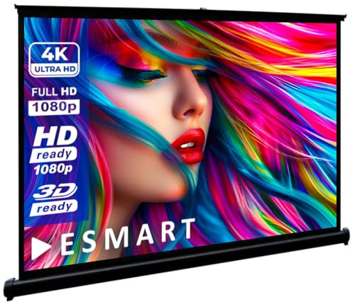 ESMART ETS Tischleinwand, Gesamtbreite 109 cm, Tuch: Weiß | Bildfläche 100 × 56 cm, Format 16:9, weißes Tuch für Heimkino und Präsentationen, kompakt und mobil