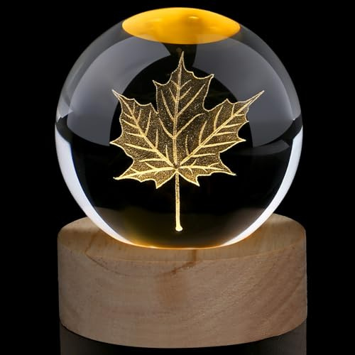 AWARDSEN Boule de verre décorative avec feuilles d'érable de 60 mm, boule de cristal d'automne, boule de cristal, boule de verre décorative, boule de verre de bureau, boule de verre décorative