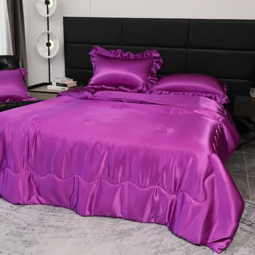 Cutfouwe Manta de Verano Ligera de Lujo 135 x 200 cm, Manta Fina para Verano, edredón de satén para Noches cálidas,Lila,135x200cm