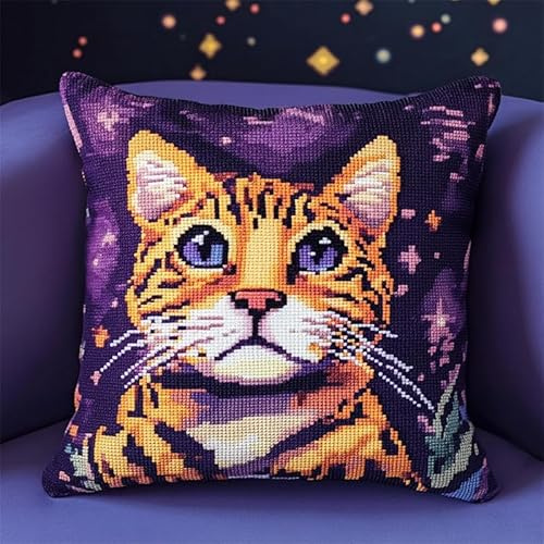 ASONGLINGO Kit Tapis Au Point Noué, Kit de crochet de verrouillage, coussin de avec motif pré-imprimé sur toile faite à la main, Point Noué Coussin 43x43cm(Animaux de dessins animés)