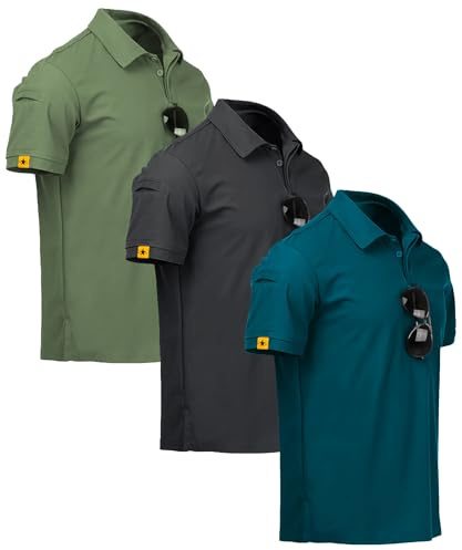ZITY 3 Pack Polo Uomo Manica Corta Tshirt Traspirante ad Asciugatura Rapida Uomo Polo Estiva Camicia Sportiva Casual Camicia da Golf Regular Fit(XL Verde Grigio Scuro Corvo)