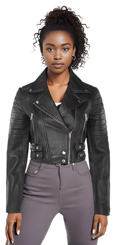 Infinity Leather Giacca da Motociclista in Vera Pelle Corta e Corta, da Donna, Stile Gotico