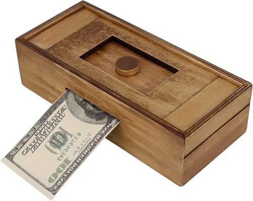 Wooden Cash Puzzle Box with Secret Compartments, Hidden Money Holder, Challenging Brain Teaser for Adults