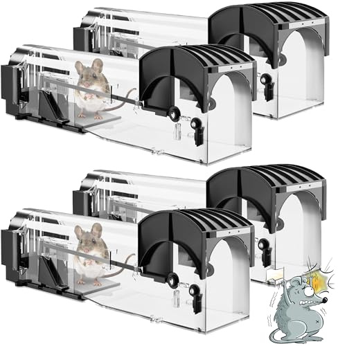 Mausefalle Lebend, Rattenfalle Lebendfalle für Maus 4er Set, 32CM Extra Lang Tierfalle Wiederverwendbare Mäuse Falle Lebend Käfig für Innen & Aussen, 100% Effektiv & Verletzungsfrei