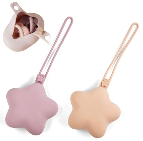 Comioke Dummy Case, Dummy Holder Case, 2 Pack Pacifier Holder Storage Box, Universal Pacifier Box Accessories Holders for Travel, Home (Pink+Light Purple)