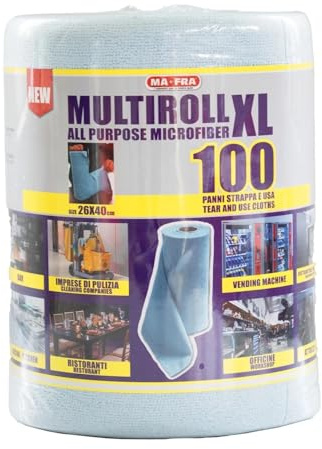 HITOPSELLER MAFRA - Multiroll All Purpose Microfiber, 100 Panni Pretagliati 260x40 cm, Riutilizzabili, Alta Assorbenza e Delicatezza, Ideale per Auto, Moto, Officina, Pulizia Professionale e Casa
