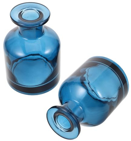 DECORNIJIA 2 Frascos Difusores de Aroma de Vidrio Azul 150 Ml Botellas Difusoras Vacías Redondas para Aceites Esenciales y Varillas de Ratán Recipientes para Decoración y Aromaterapia en