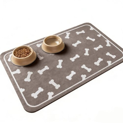Napfunterlage Hund Katzen Futtermatte, 60 x 40 cm, E Braun | Unterlage Hundenapf Katzennapf, Rutschfeste Wasserdichte, Saugfähige Schnelltrocknend, Futternapf Haustier Unterlage