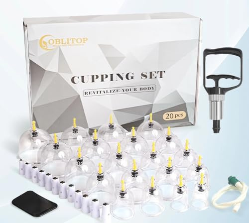 OBLITOP Ventosas con bomba de vacío, 20 unidades, ventosas tamaño V2.0 para mujeres y hombres, vaso de vacío para músculos corporales, dolor de espalda, celulitis de masaje, ventosa, juego de ventosas