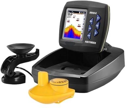 FF918 Fischfinder, kabelloser Sonarsensor, Tiefenmesser, mit kabelgebundenem Wandler for Bootsangeln(Wireless and Wired)