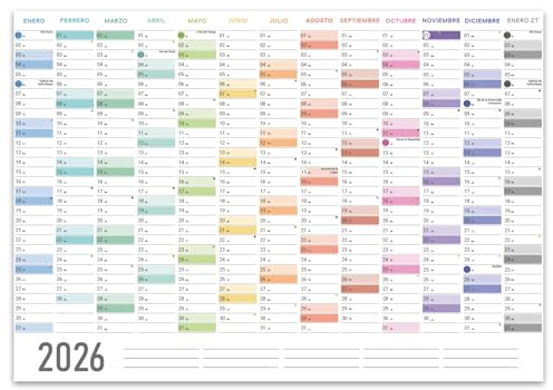 Panorama Calendario 2026 para Pared - 35x50 cm - Planificador Anual Grande, Mediano o Pequeño - Agenda Mensual de Frigorifico para Escribir - Papel Cartulina 250 gr.