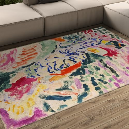 Tapis 60x90 Abstrait Style fauvisme Surface paysagère carpette Descente de lit colorés Bohèmes lavables antidérapants Doux à Poils Bas faciles Nettoyer pour Salon Chambre Couloir