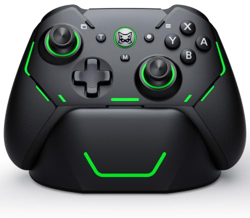 HASACOOL Switch 2 Controller mit Ladestation – Hall-Effekt Joysticks, 1000Hz Polling Rate, 1000mAh Akku, Makro-Back-Tasten, Trigger-Sperre & Gyro-Aufwachfunktion für Switch/Switch 2/OLED/Lite