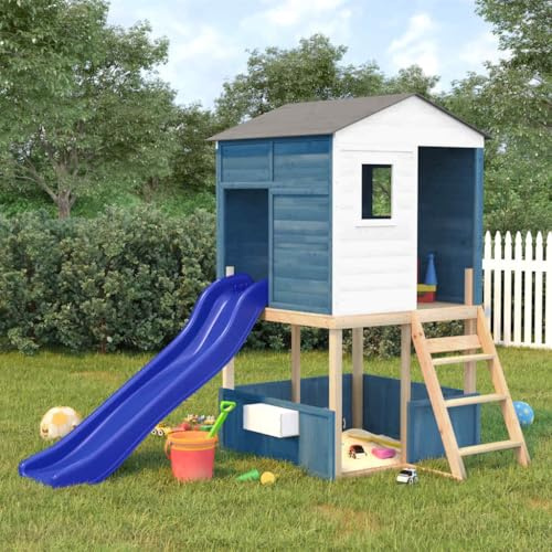 Spielturm Massivholz Tanne mit Wellenrutsche und Sandkasten, Klettergerüst für Kinder ab 3 Jahren, wetterfestes Stelzenhaus für Garten und Outdoor-Spielspaß