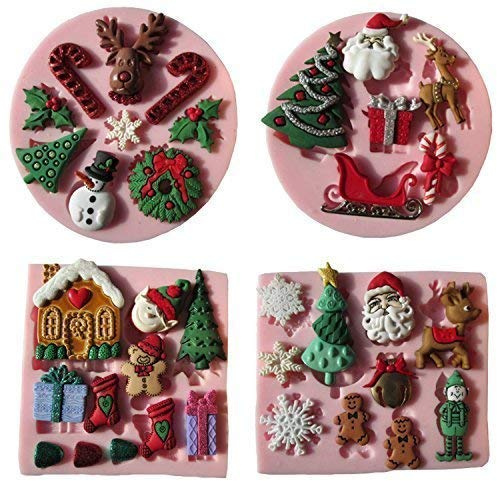musykrafties Père Noël Essentielle Noël Bonbon Moule Silicone pour Cupcake, Décoration Gâteau, Sucre Pâte,Fondant,Beurre,Résine,Argile Polymère Crafting Projet, 4-Pieces Set