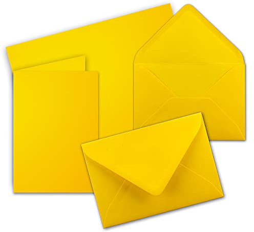 Faltkarten SET mit Brief-Umschlägen DIN A6 / C6 in Honiggelb - 25 Sets - 14,8 x 10,5 cm - Serie FarbenFroh