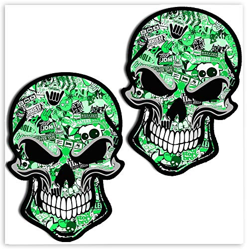 SkinoEu® 2 Stück Vinyl Aufkleber Autoaufkleber Bomb Stickers Schädel Totenkopf Grün Stickers Auto Moto Motorrad Fahrrad Helm Fenster Tür Tuning B 51